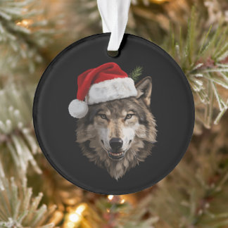Ornamento Lobo Papai Noel Chapéu Retrato Árvore de Natal