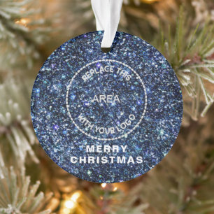 Ornamento Logotipo Glitter Azul Nome corporativo Feliz Natal