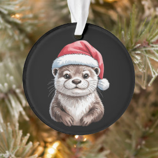 Ornamento Lontra Natal Chapéu do Papai Noel Férias Inverno V