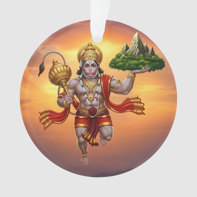 Ornamento Lord Hanuman Voando Levantando Montanha (Frente)