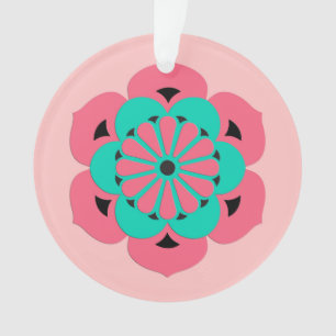 Ornamento Lotus Flower Mandala, Coral Rosa e Turquesa
