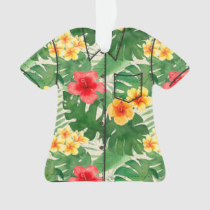 Ornamento Luana Watercolor Tropical Floral Aloha Camisa Verd