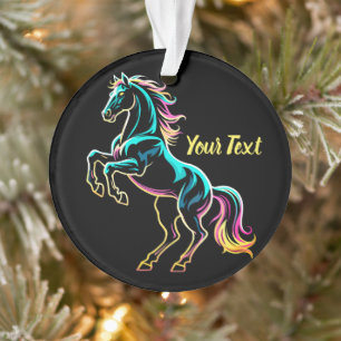 Ornamento Luz Neon de Cavalo Efeito Glitch Estilo Retro