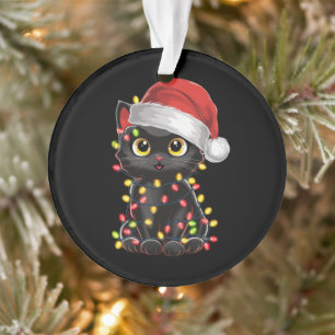 Ornamento Luzes de árvore de Natal de gato preto, kitten eng