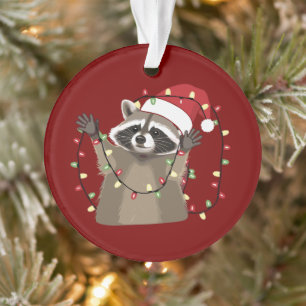 Ornamento Luzes de Natal Amante de Guaxinim Animal Chapéu do