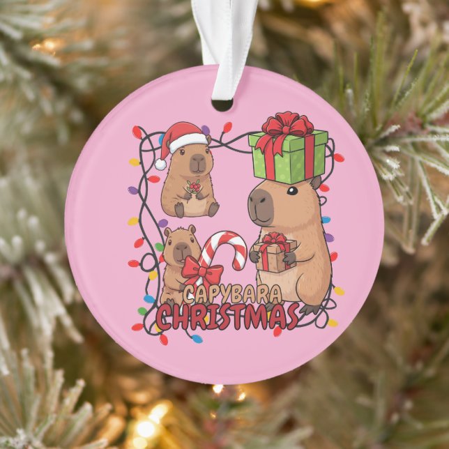 Ornamento Luzes de Natal de Capivara Festa Alegre Rosa (Árvore)