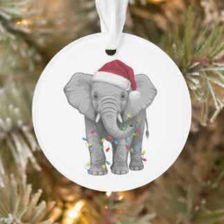 Ornamento Luzes de Natal de Elefante Chapéu de Papai Noel Sa