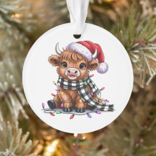 Ornamento Luzes de Natal Vaca das Terras Altas Chapéu do Pap