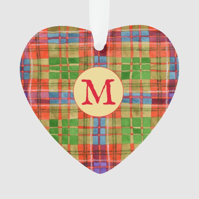 Ornamento MAC RAE TARTAN Arylic Heart Ornament + Inicial (Frente)