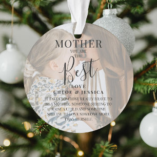 Ornamento 'MÃE' 2 Nomes de Foto e Citação de Natal modern