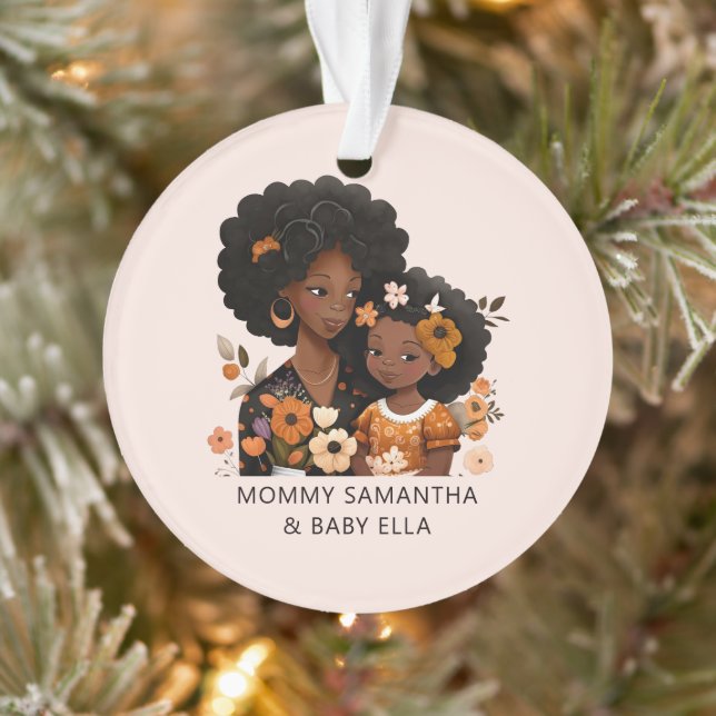 Ornamento Mãe negra personalizada e filha (13) (Árvore)