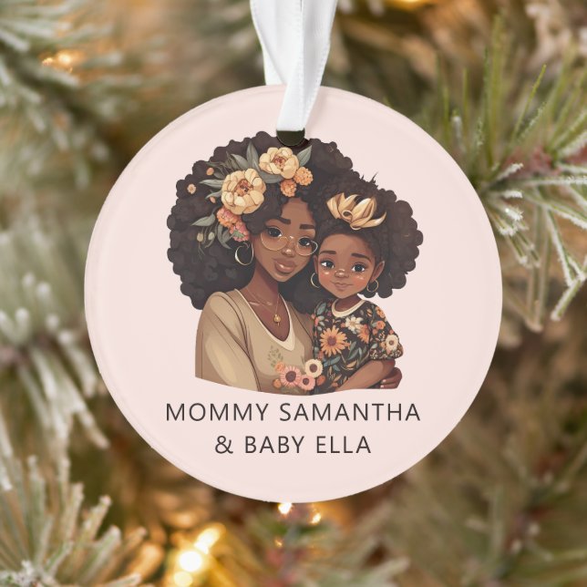 Ornamento Mãe negra personalizada e filha (19) (Árvore)