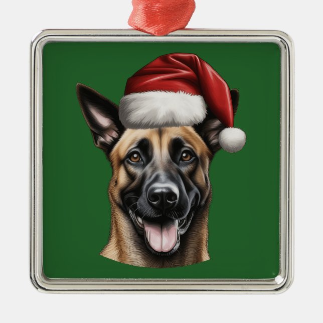 Ornamento Malinois Belga de Watercolor Christmas (Frente)