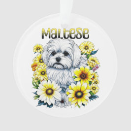 Ornamento Maltês - Pequeno Cachorro Branco Bree in Yellow Fl