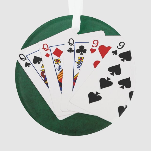Ornamento Mãos Poker - Casa de Cheio - Rainha e Nove (Verso)