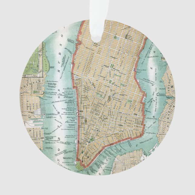 Ornamento Mapa antigo do Lower Manhattan e do Central Park (Frente)