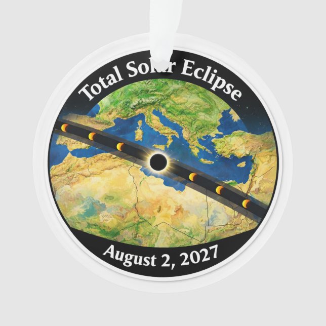 Ornamento Mapa do Eclipse Solar Total de 2027 (Frente)