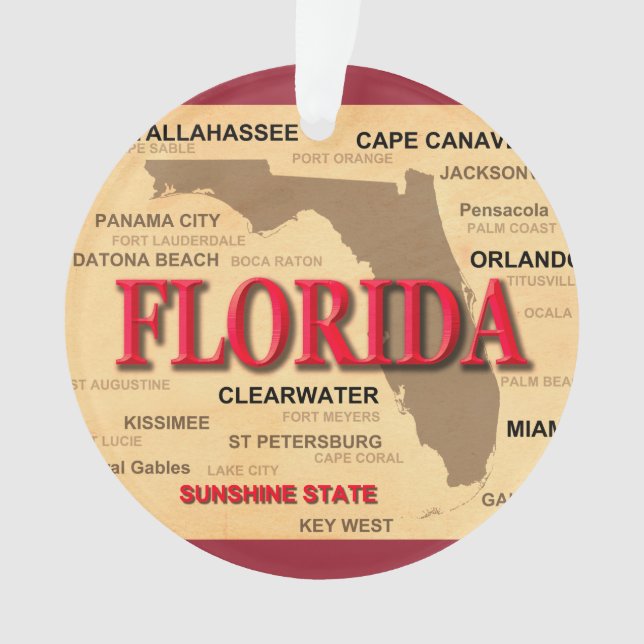 Ornamento Mapa do estado do Flórida, Miami, Orlando, Key (Frente)
