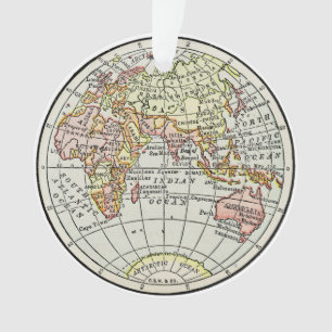 Ornamento Mapa do Hemisfério Oriental Globo Viagem Arte