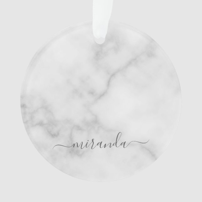Ornamento Marble Branco de Nome Personalizado de Script Mode (Frente)
