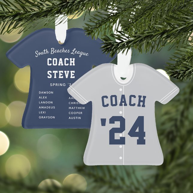 Ornamento Marinho Blue & Cinza Baseball Coach Team Jersey (Criador carregado)