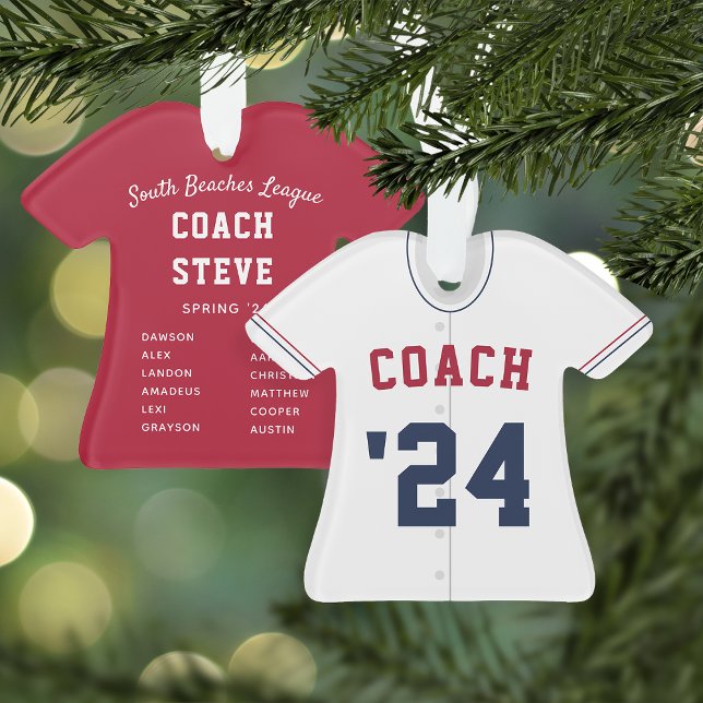 Ornamento Marinho, Red & White Baseball Coach Team Jersey (Criador carregado)