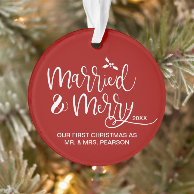 Ornamento Married & Merry First Christmas double sided red (Árvore)