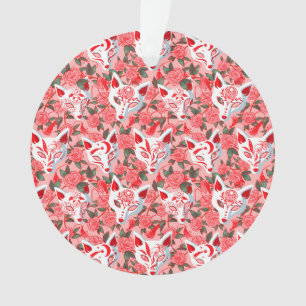 Ornamento Máscaras de gatinho e camélia florescente a rosa