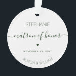 Ornamento Matrimônio Personalizado de Honra Verde Escuro<br><div class="desc">Presentes personalizados de Matron Minimalista de Honra Personalizada</div>