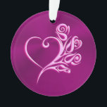 Ornamento Mauve Stylized Heart and Rosas, efeito emboscado<br><div class="desc">Um ornamento muito bonito,  com um coração de filigrana e rosas em um fundo de beringela contrastante.</div>