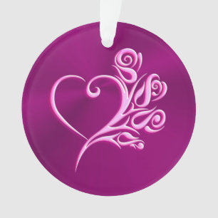Ornamento Mauve Stylized Heart and Rosas, efeito emboscado