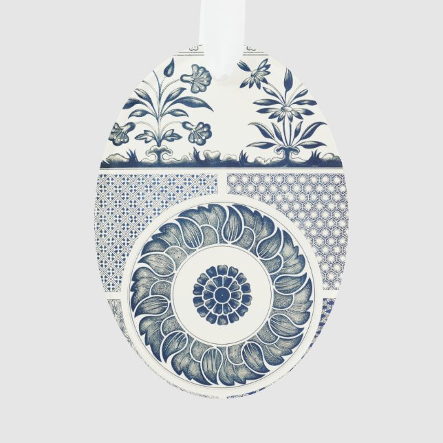 Ornamento Medalhão Chinês: Chinoiserie Azul Índigo (Verso)