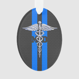 Ornamento Médico MD Caduceus sobre Estilo de Fibra de Carbon