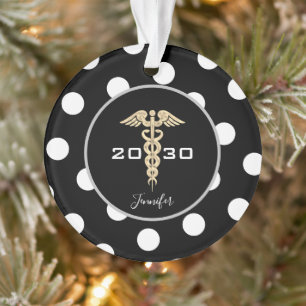 Ornamento Médico Médico Enfermeiro Preto e Dourado Persona