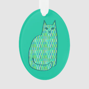 Ornamento Médio-século Moderno Gato, Casa da Moeda e Verde l