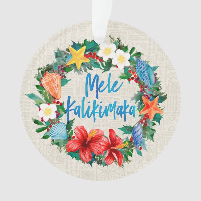 Ornamento Mele Kalikimaka Hawaiian Beach Christmas Wreath (Frente)