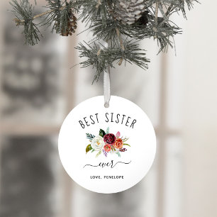 Ornamento Melhor Irmã de Sempre  Foto Floral Burgundy Boho