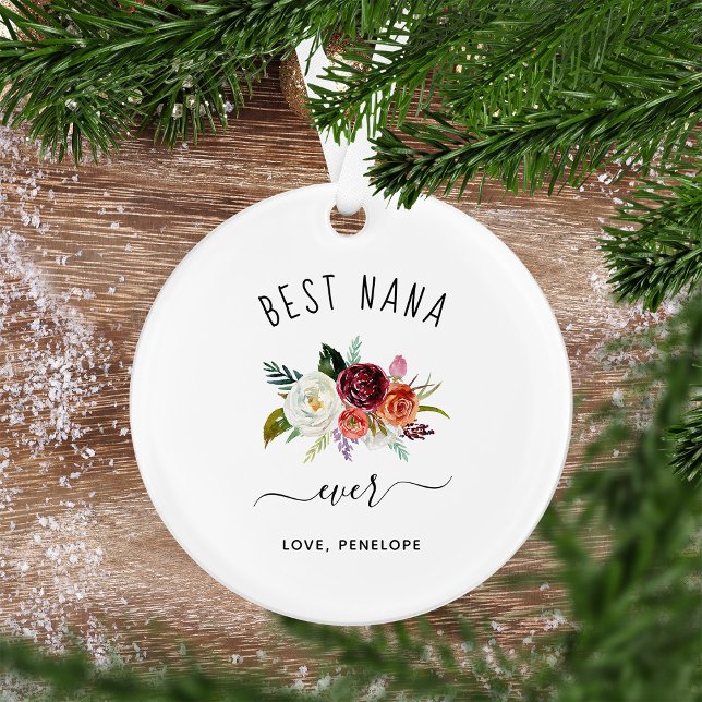Ornamento Melhor Nana Nunca | Trendy Burgundy Boho Foto Flor (A sweet and simple keepsake for your nana, this Christmas ornament features your favorite photo)