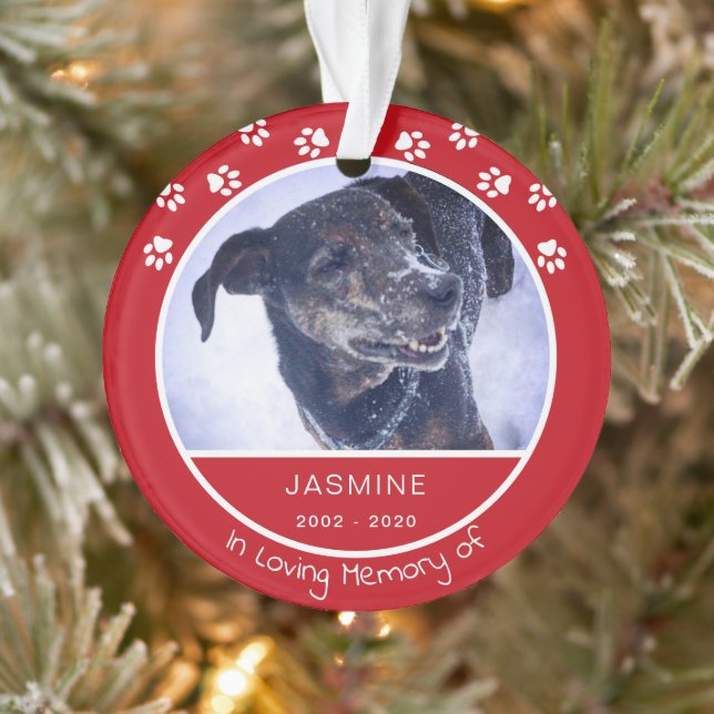 Ornamento Memorial Perda Pet Photo Name Red (Árvore)