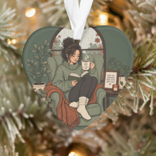 Ornamento Menina Aconchegante Café Livros Dias Chuvosos Desi
