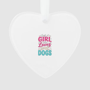 Ornamento Menina Ama Cachorros Tipografia de Gravura Vintage