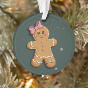 Ornamento Menina de Biscoito de Natal Laço Rosa Coquette