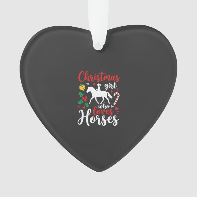Ornamento Menina de Natal que Ama Cavalos (Frente)