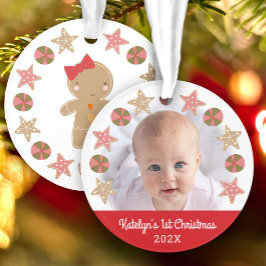 Ornamento Menina de Pão de Mel Vermelha Bebê Primeiro Natal 