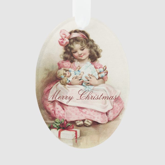 Ornamento Menina do vintage com boneca (Frente)