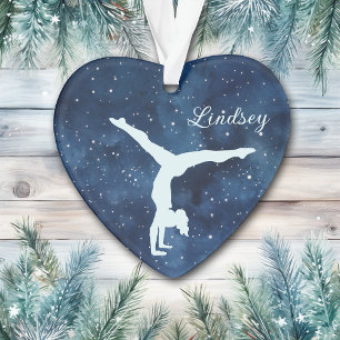 Ornamento Menina Ginasta Azul Prata Céu Noturno Natal
