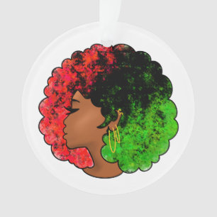 Ornamento Menina negra pan-africana mulher orgulho verde ver