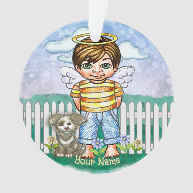 Ornamento Menino Anjo e Cachorro  (Frente)