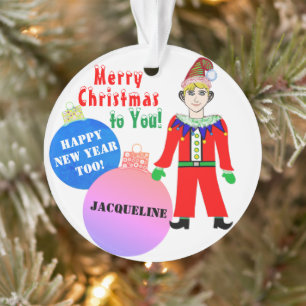 Ornamento Menino Elf NOME DE Natal Blue Pink Ornaings