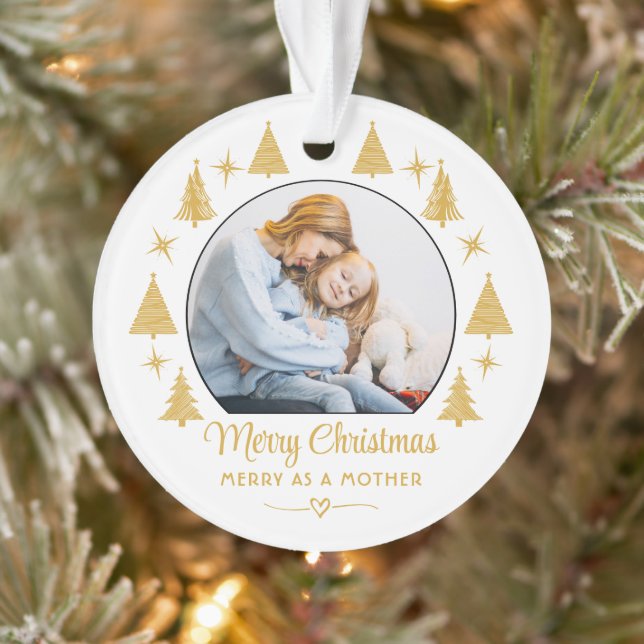 Ornamento Merry Christmas Merry As A Mother White Gold Photo (Árvore)